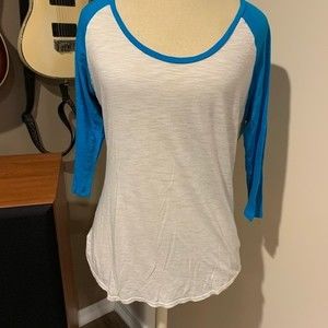 Express baseball tshirt size medium. White with teal sleeves. Lightweight